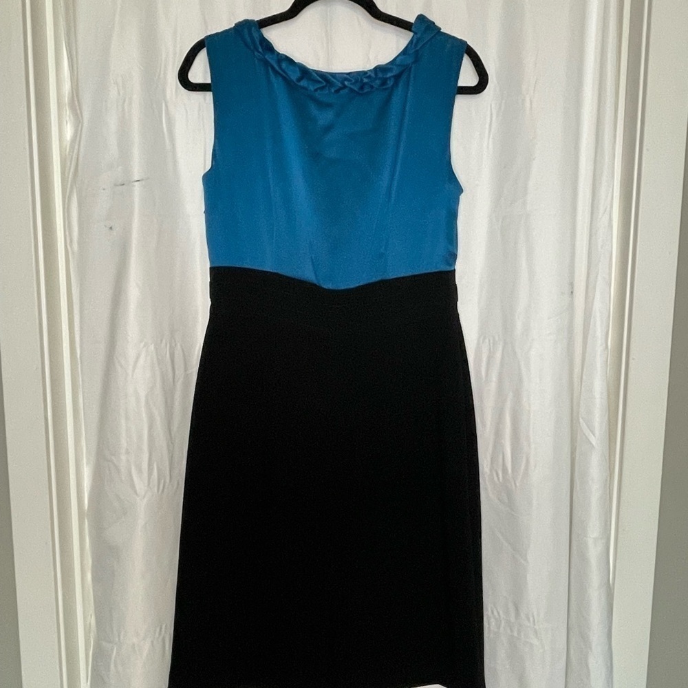 Tahari Arthur S. Levine/ Blue and black dress with braided scoop neck collar‍‍‍‍ - Picture 2 of 11